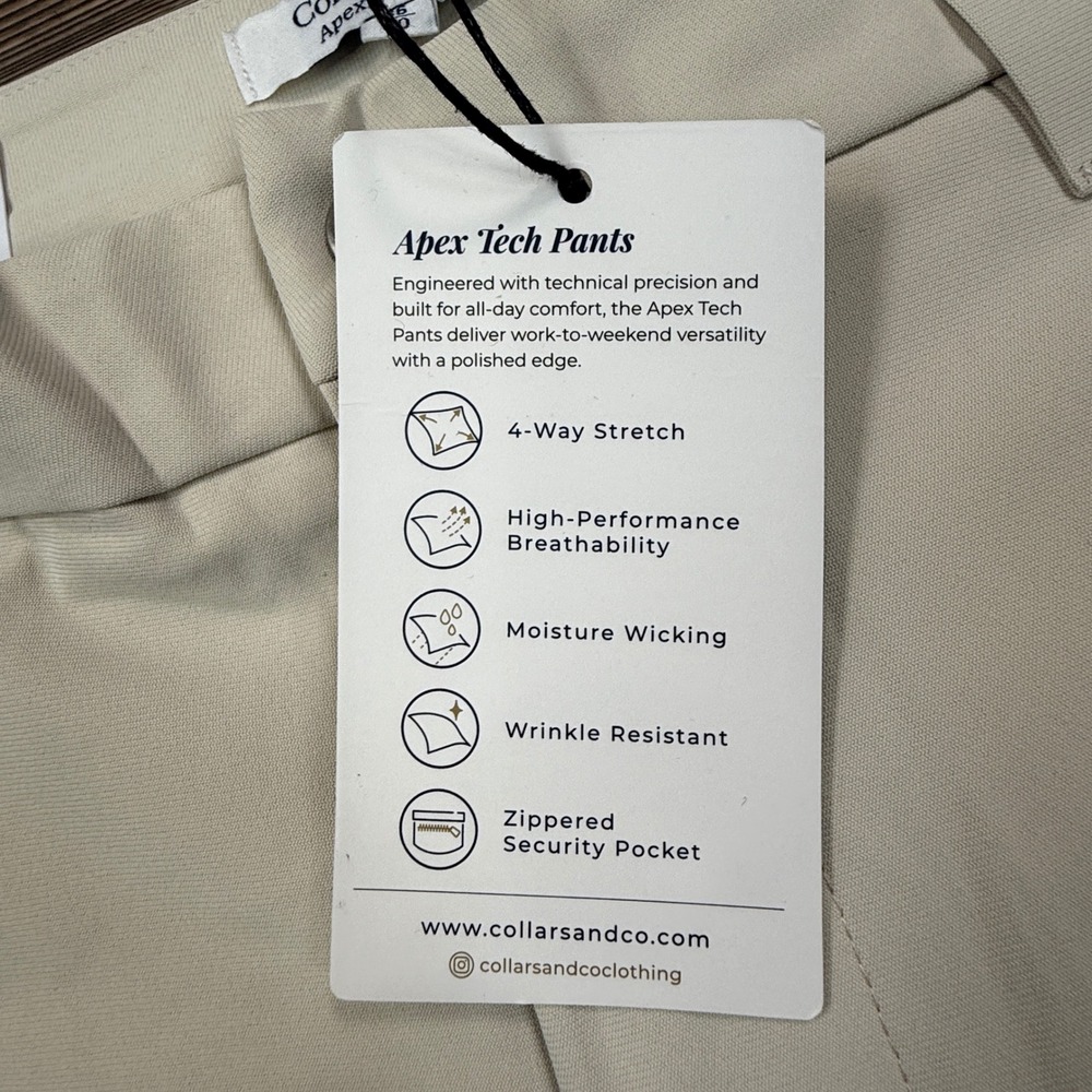 Collars & Co Mens Size 36x30 Apex Tech Pant Ivory 4-Way Stretch Tailored Fit NWT - Picture 6 of 9